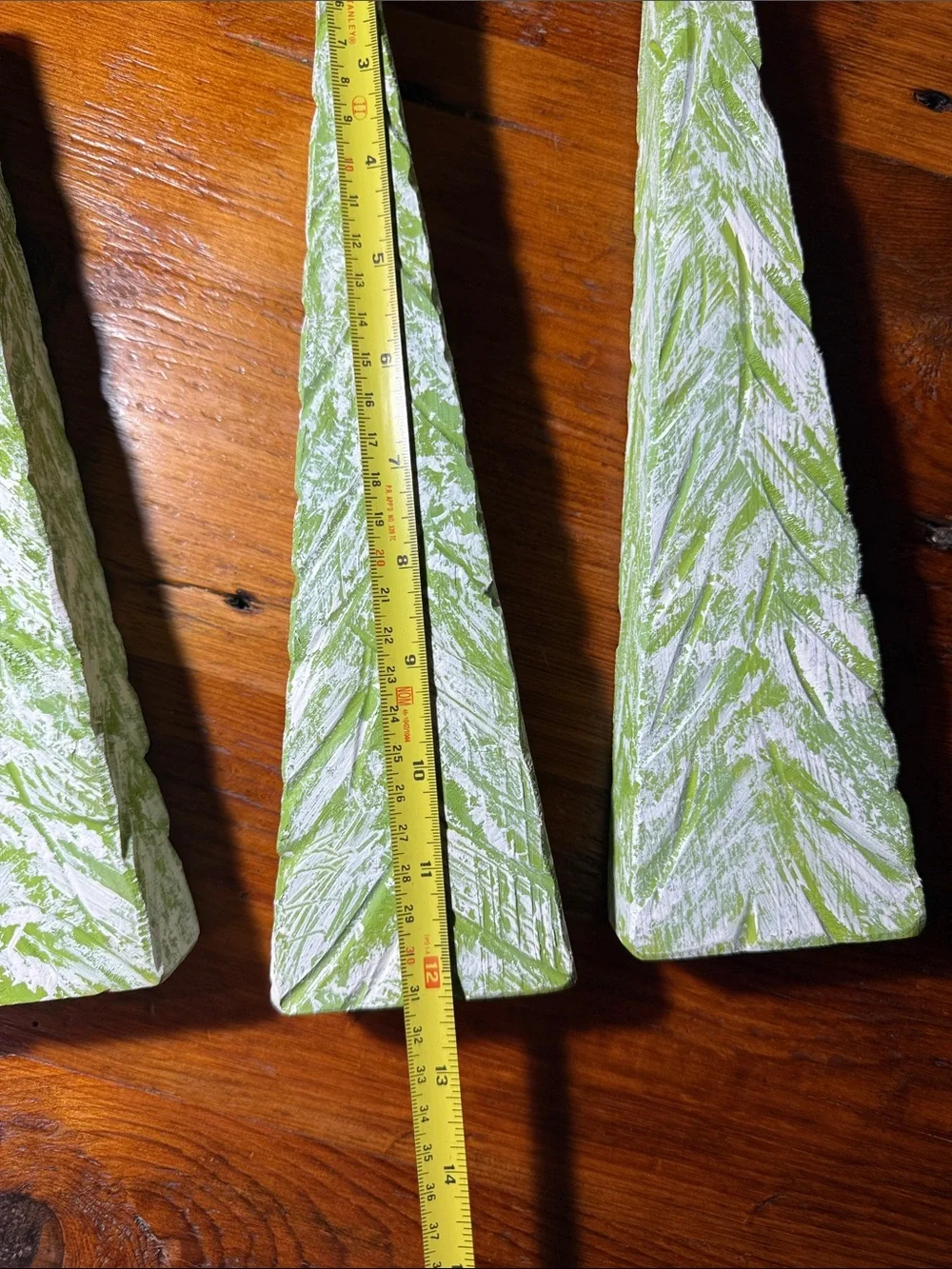 🌲 Handmade & Painted Snowy Green Holiday Trees Set of 4